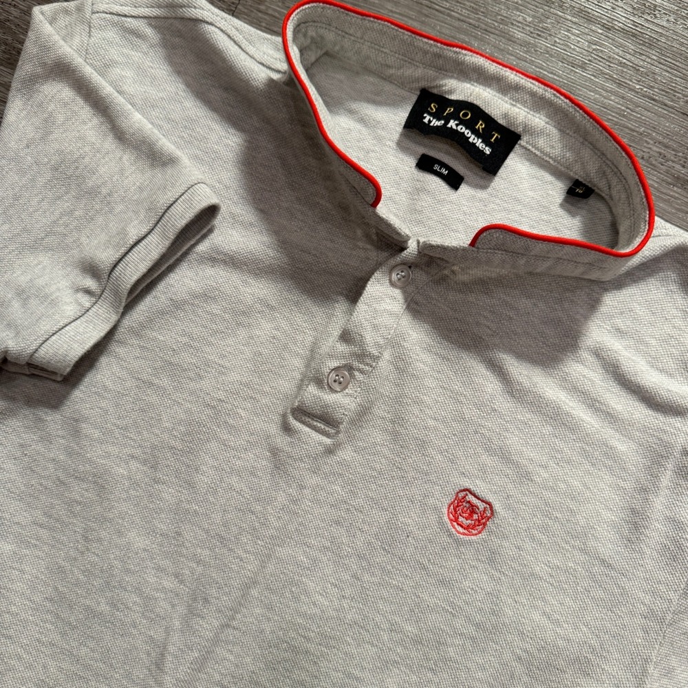 The Kooples Sport Polo Shirt Mens XL Gray Cotton Slim Fit Officer Collar Pique